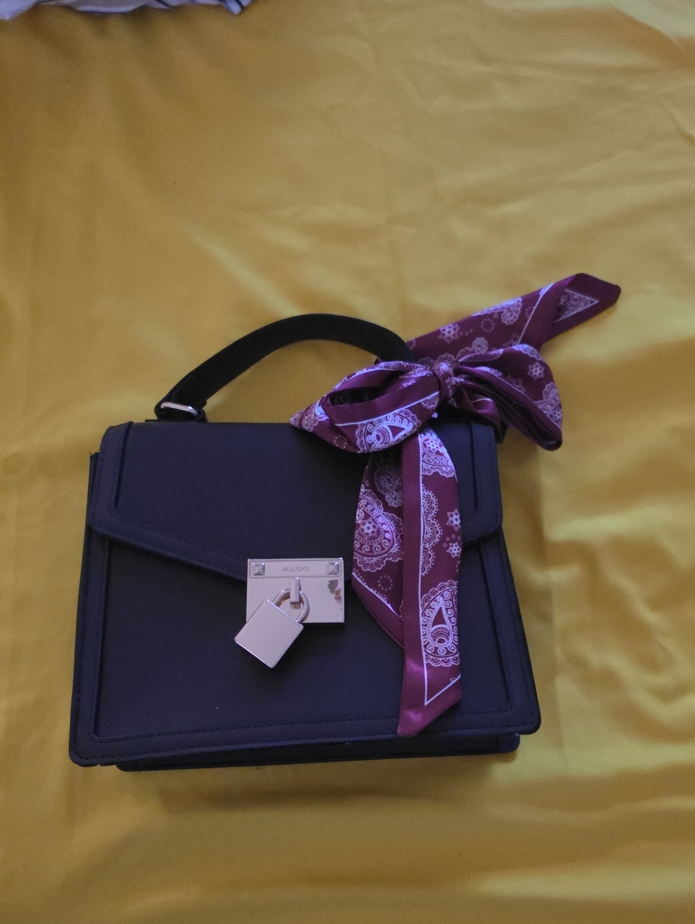 ALDO BrownSatchel with Burgundy Paisley Scarf
